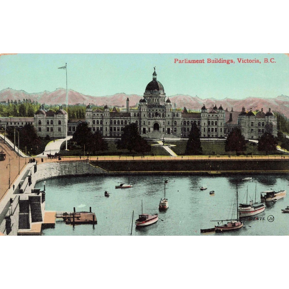 Victoria British Columbia Canada Parliament Buildings Harbour Boats JV Postcard
